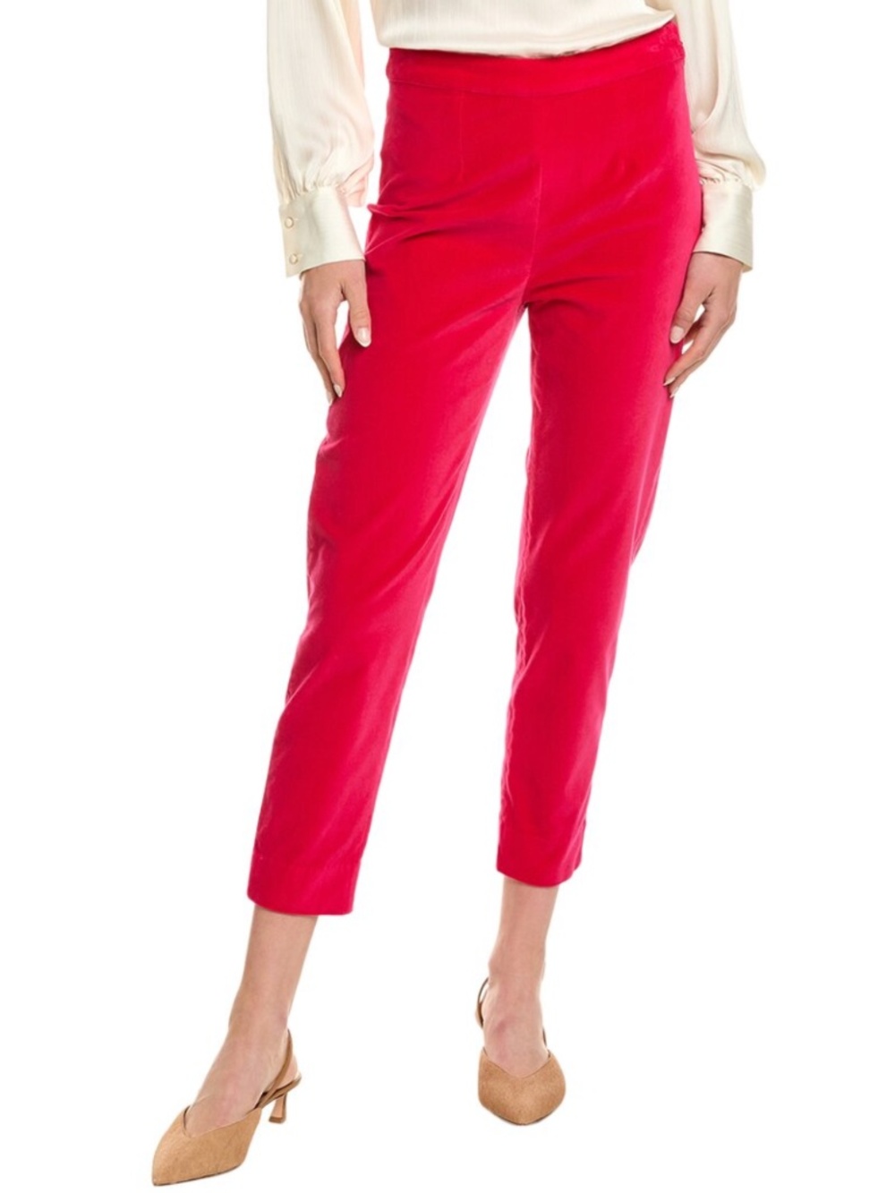 Frances Valentine Hot Pink Cropped Velvet Lucy Cigarette Ankle Pants Size 12